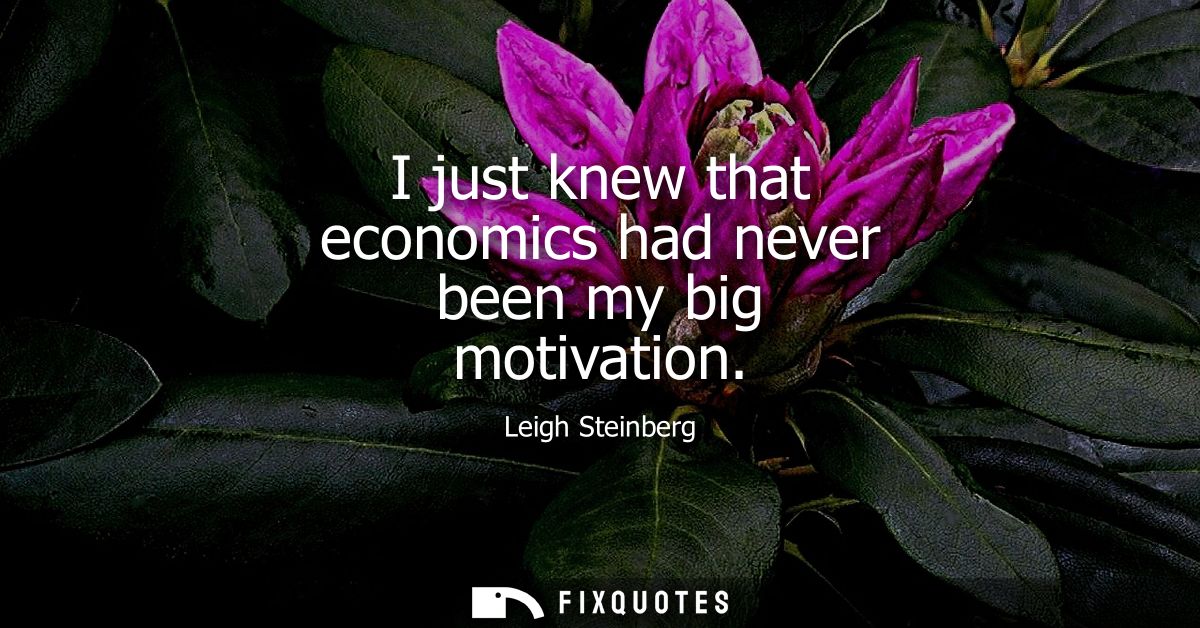 I just knew that economics had never been my big motivation