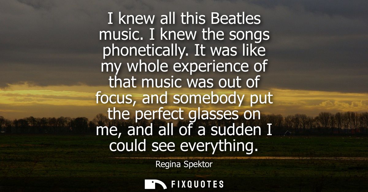 I knew all this Beatles music. I knew the songs phonetically. It was like my whole experience of that music was out of f