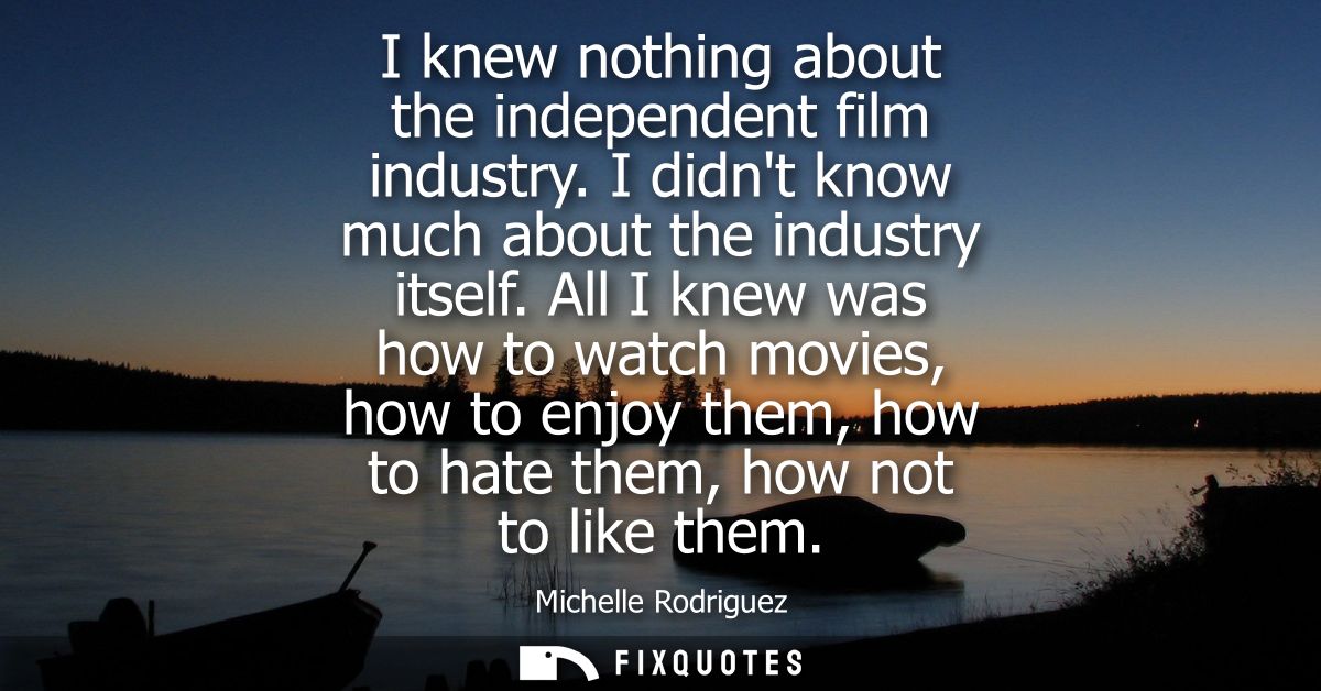 I knew nothing about the independent film industry. I didnt know much about the industry itself. All I knew was how to w