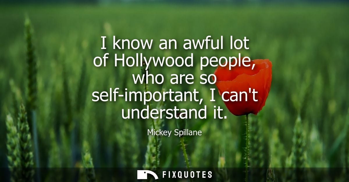 I know an awful lot of Hollywood people, who are so self-important, I cant understand it