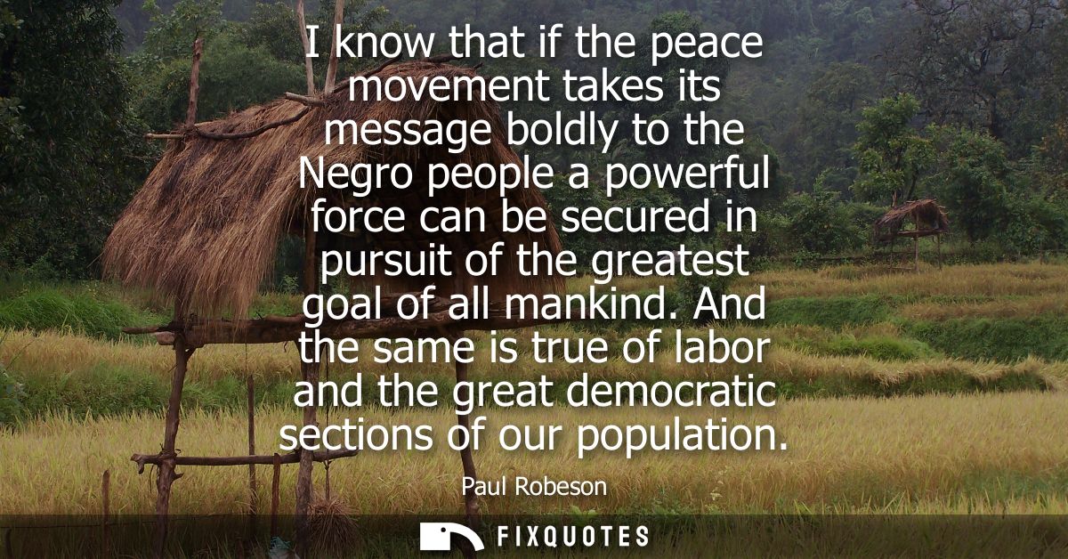 I know that if the peace movement takes its message boldly to the Negro people a powerful force can be secured in pursui