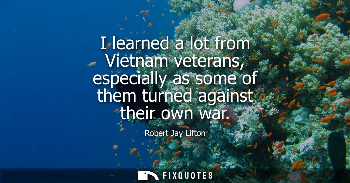 I learned a lot from Vietnam veterans, especially as some of them turned against their own war