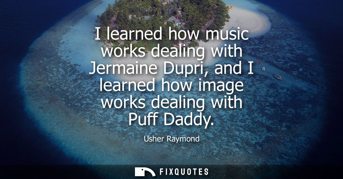 I learned how music works dealing with Jermaine Dupri, and I learned how image works dealing with Puff Daddy