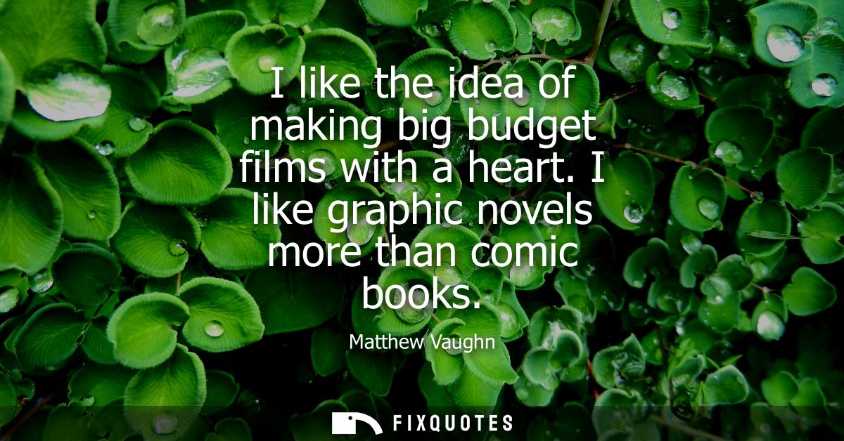 I like the idea of making big budget films with a heart. I like graphic novels more than comic books
