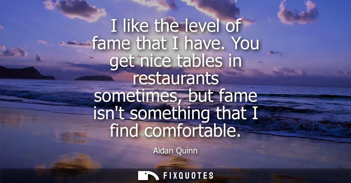 I like the level of fame that I have. You get nice tables in restaurants sometimes, but fame isnt something that I find 