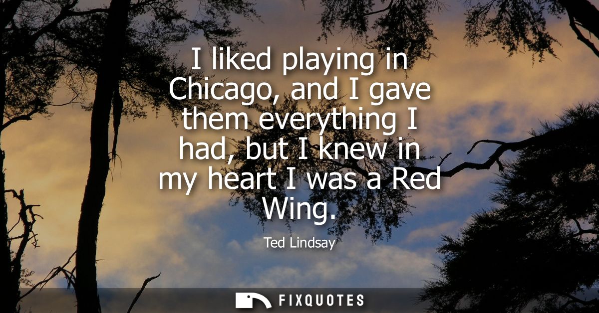 I liked playing in Chicago, and I gave them everything I had, but I knew in my heart I was a Red Wing