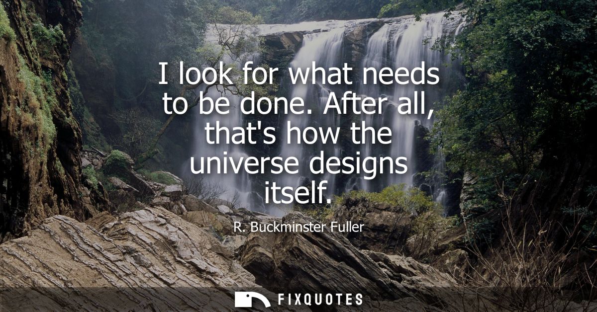 I look for what needs to be done. After all, thats how the universe designs itself - R. Buckminster Fuller