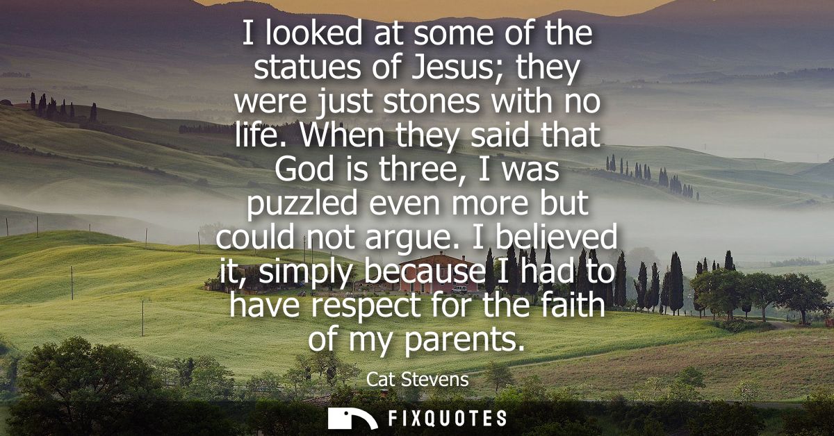 I looked at some of the statues of Jesus they were just stones with no life. When they said that God is three, I was puz