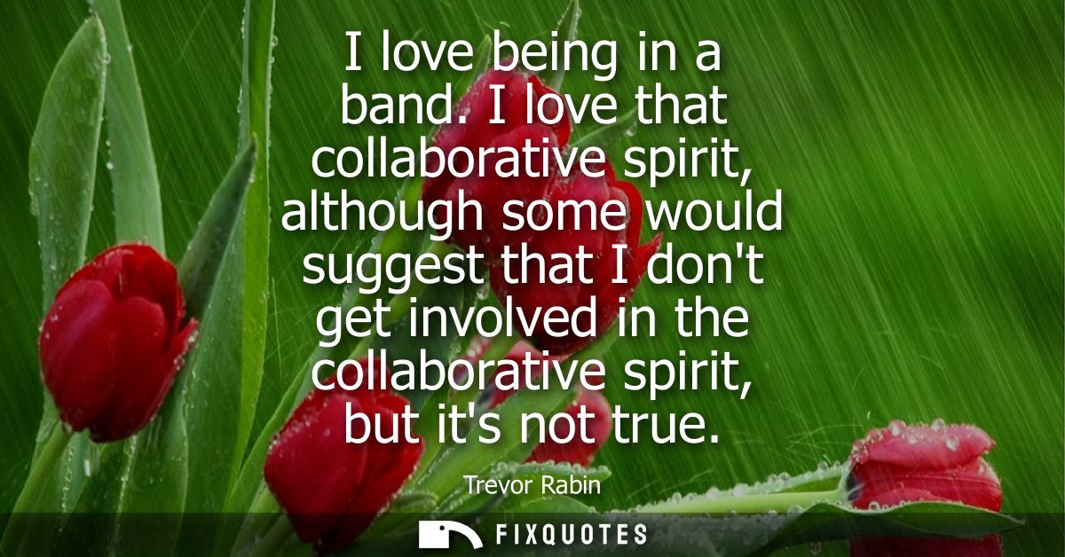 I love being in a band. I love that collaborative spirit, although some would suggest that I dont get involved in the co