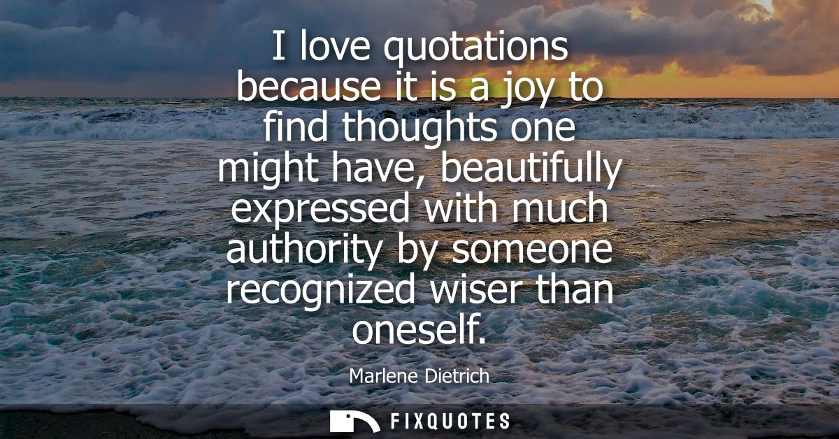 I love quotations because it is a joy to find thoughts one might have, beautifully expressed with much authority by some