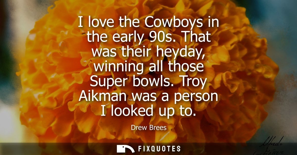 I love the Cowboys in the early 90s. That was their heyday, winning all those Super bowls. Troy Aikman was a person I lo