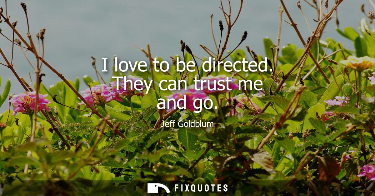 I love to be directed. They can trust me and go