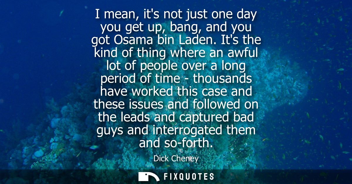 I mean, its not just one day you get up, bang, and you got Osama bin Laden. Its the kind of thing where an awful lot of 