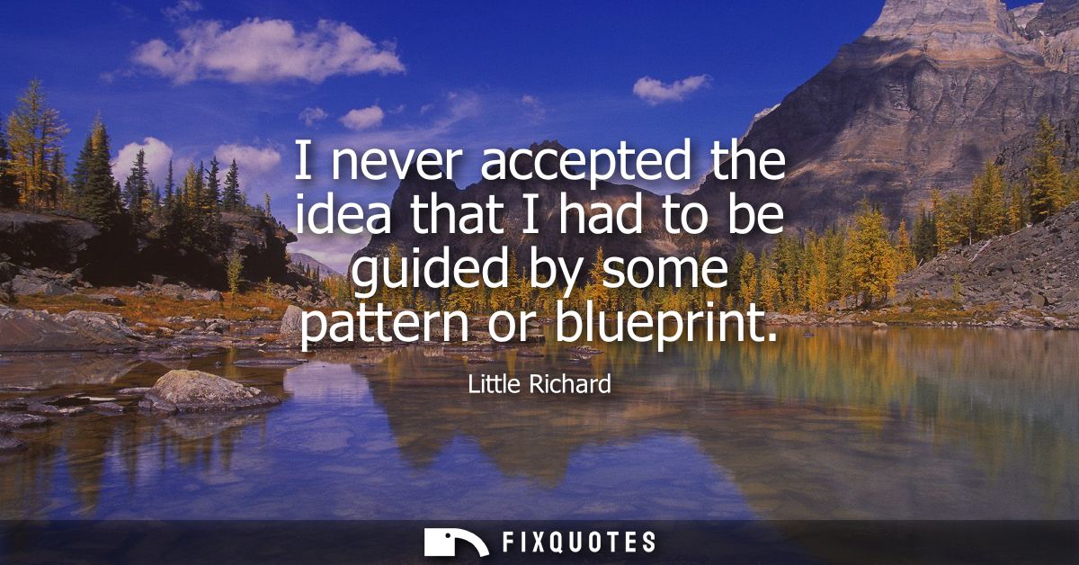 I never accepted the idea that I had to be guided by some pattern or blueprint