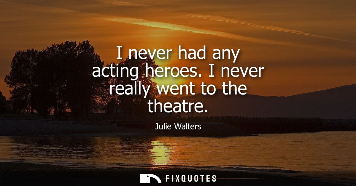 I never had any acting heroes. I never really went to the theatre