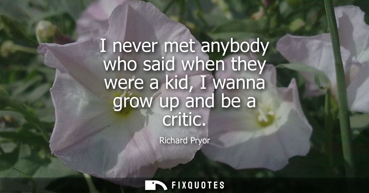 I never met anybody who said when they were a kid, I wanna grow up and be a critic