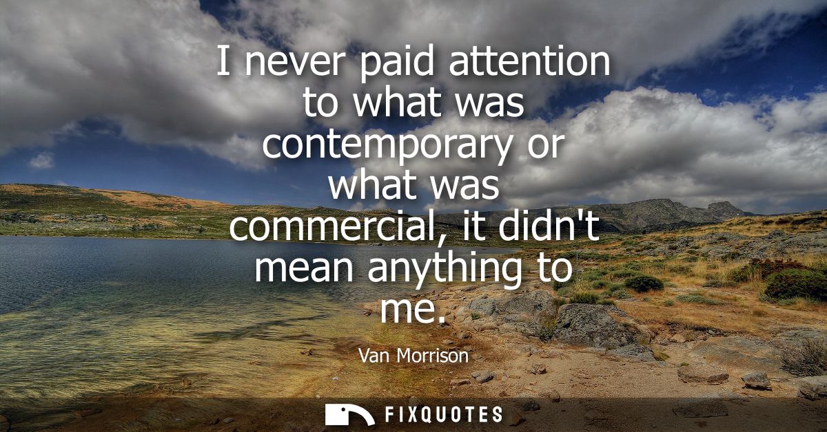 I never paid attention to what was contemporary or what was commercial, it didnt mean anything to me