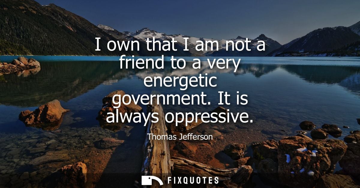 I own that I am not a friend to a very energetic government. It is always oppressive