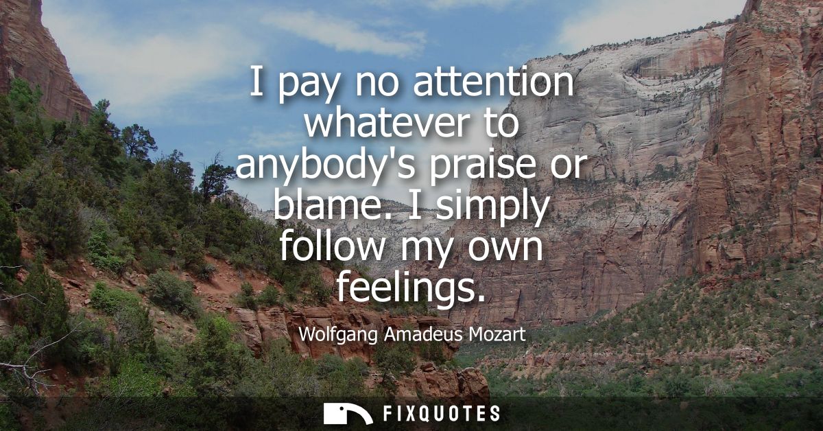 I pay no attention whatever to anybodys praise or blame. I simply follow my own feelings
