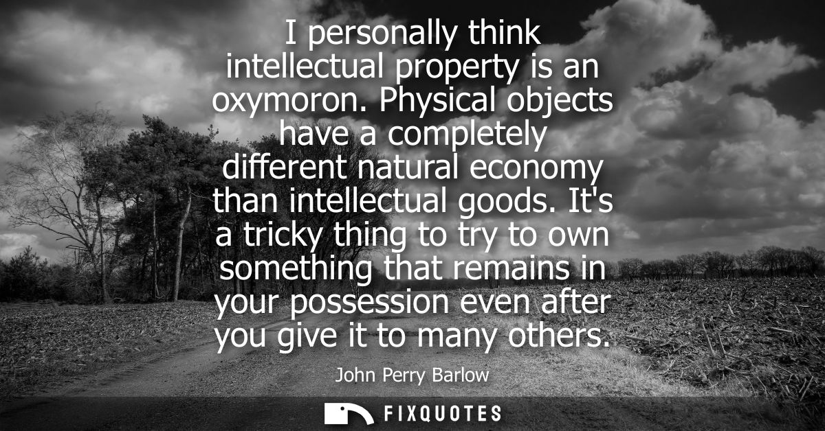 I personally think intellectual property is an oxymoron. Physical objects have a completely different natural economy th
