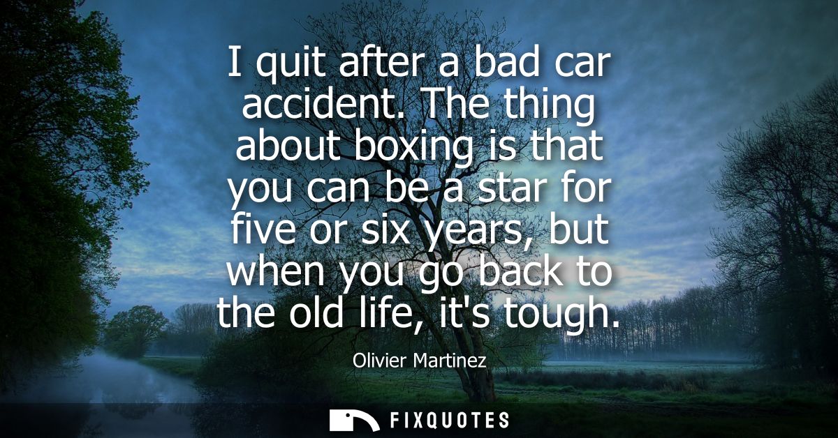 I quit after a bad car accident. The thing about boxing is that you can be a star for five or six years, but when you go