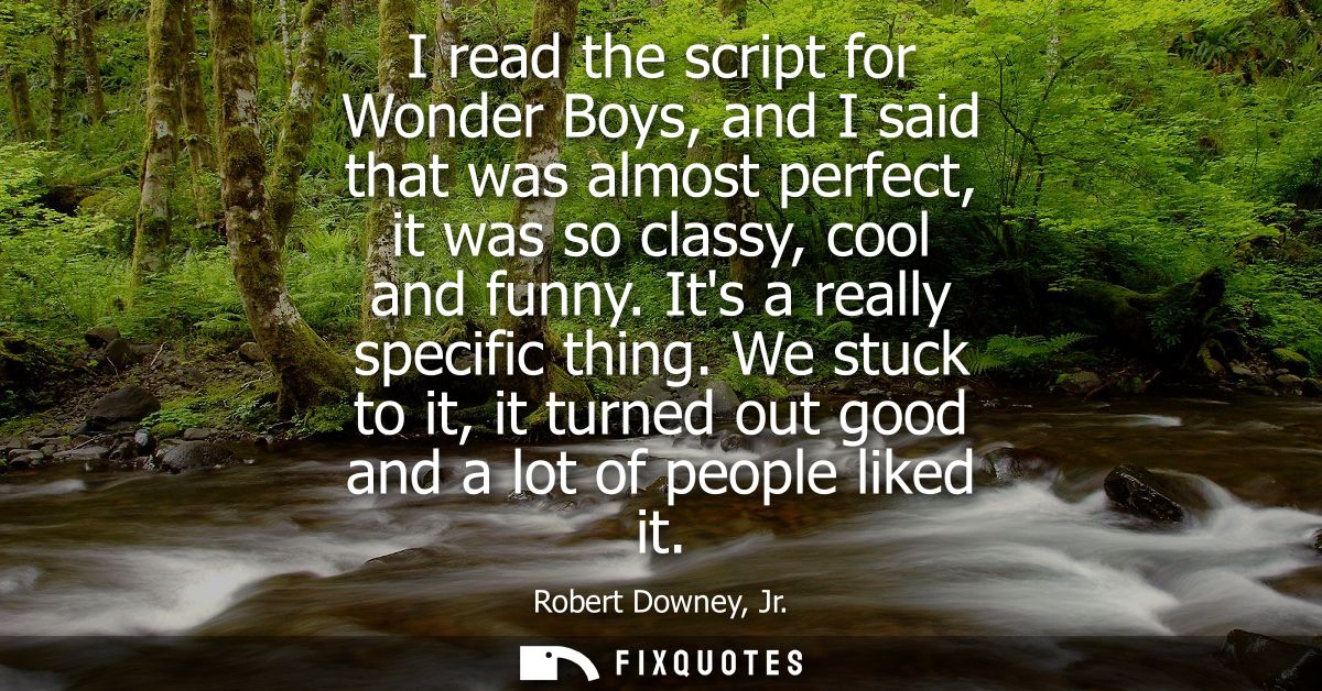 I read the script for Wonder Boys, and I said that was almost perfect, it was so classy, cool and funny. Its a really sp