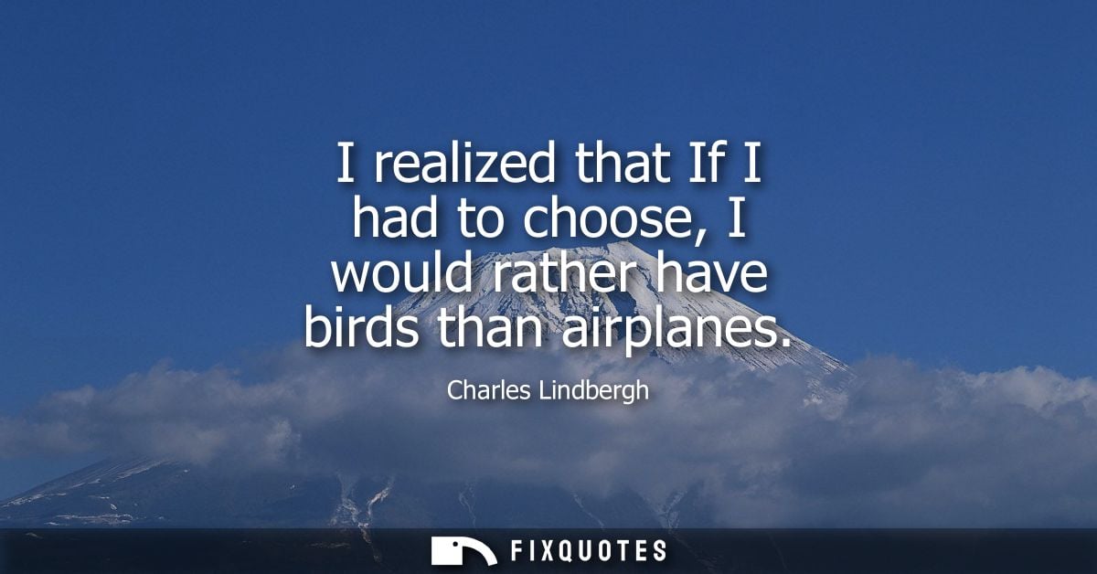 I realized that If I had to choose, I would rather have birds than airplanes