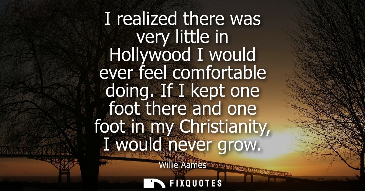I realized there was very little in Hollywood I would ever feel comfortable doing. If I kept one foot there and one foot