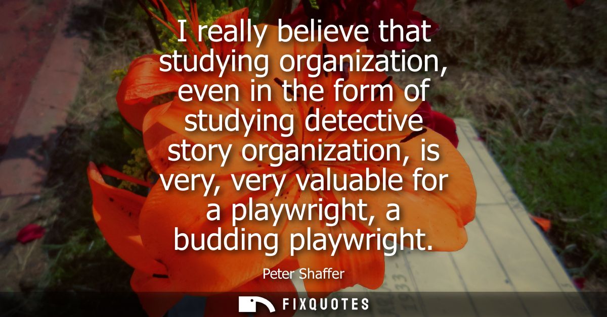 I really believe that studying organization, even in the form of studying detective story organization, is very, very va