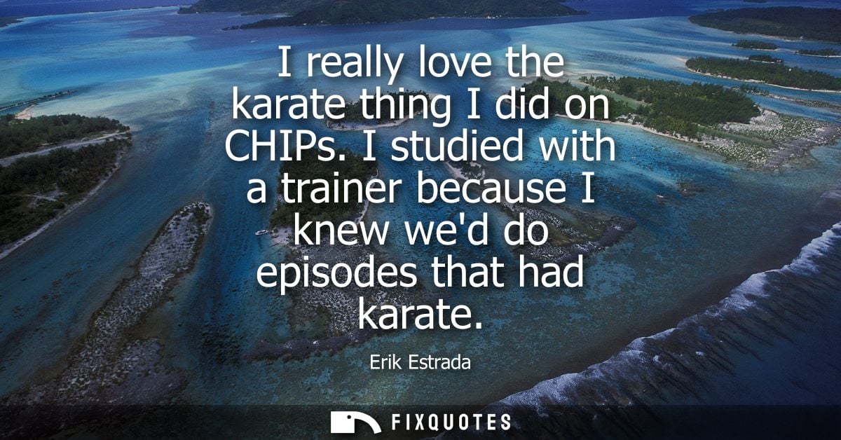 I really love the karate thing I did on CHIPs. I studied with a trainer because I knew wed do episodes that had karate