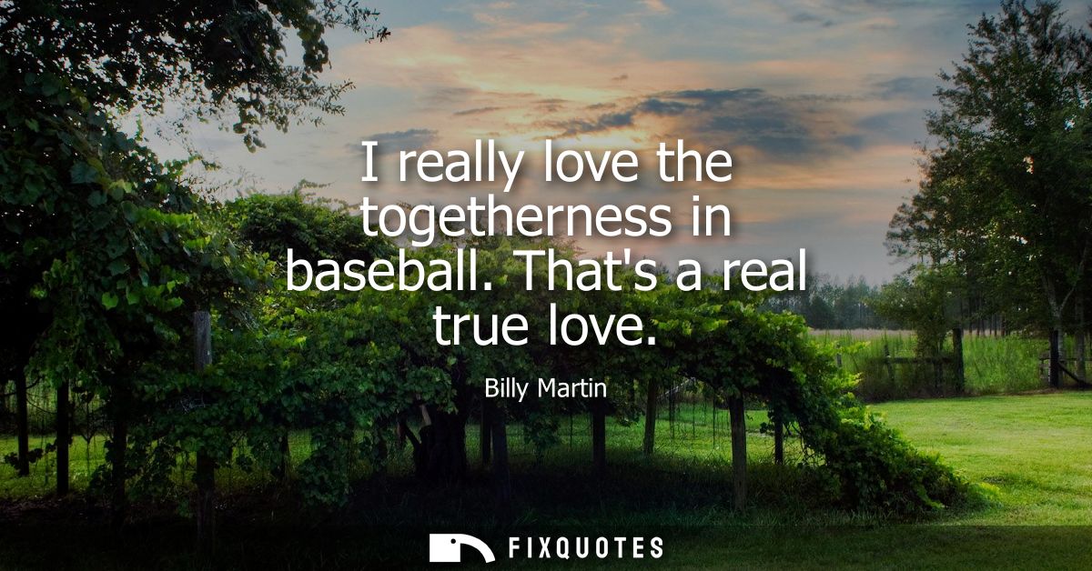 I really love the togetherness in baseball. Thats a real true love