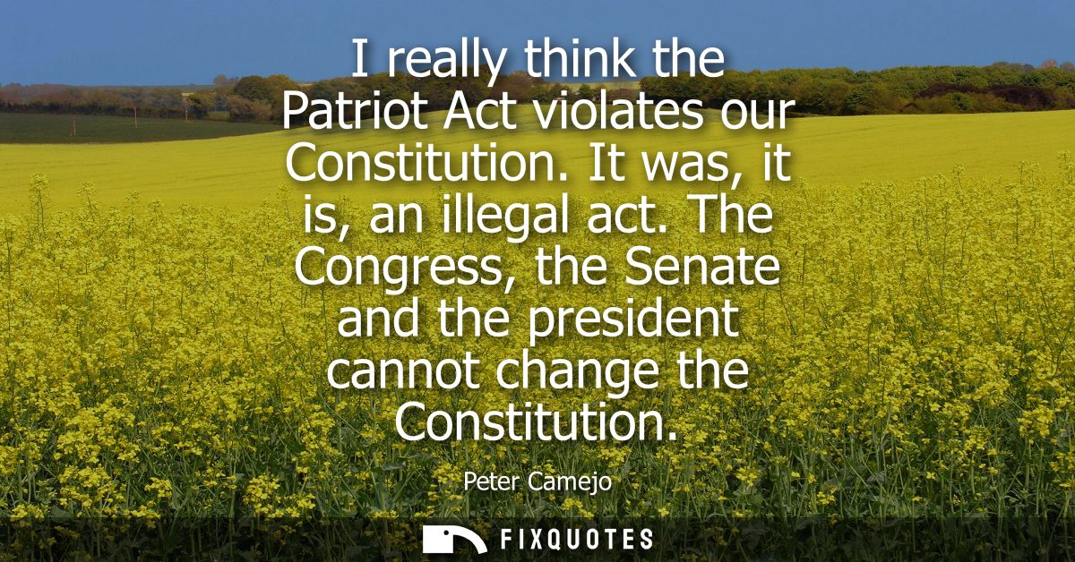 I really think the Patriot Act violates our Constitution. It was, it is, an illegal act. The Congress, the Senate and th