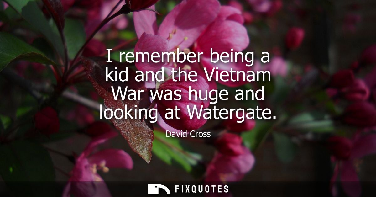 I remember being a kid and the Vietnam War was huge and looking at Watergate