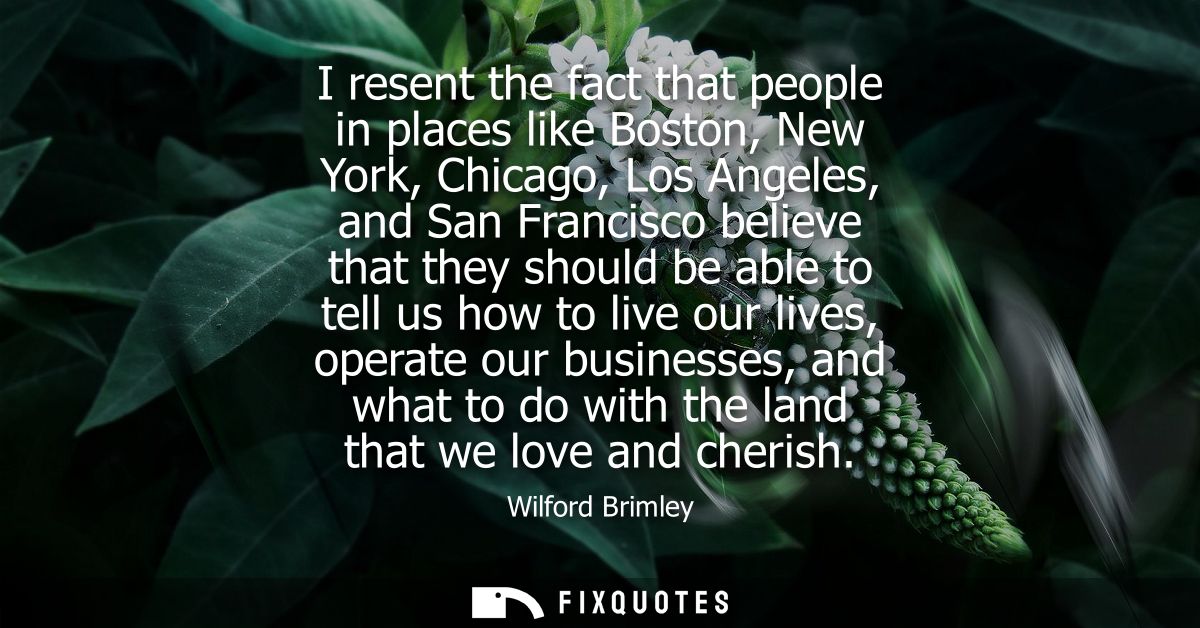 I resent the fact that people in places like Boston, New York, Chicago, Los Angeles, and San Francisco believe that they