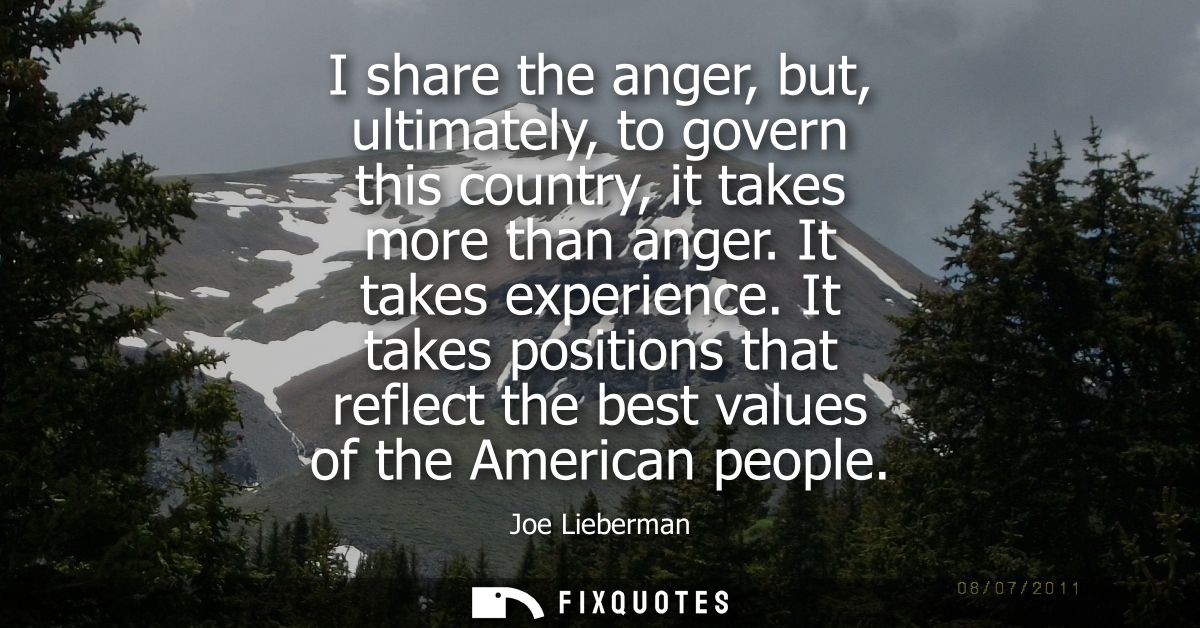 I share the anger, but, ultimately, to govern this country, it takes more than anger. It takes experience.