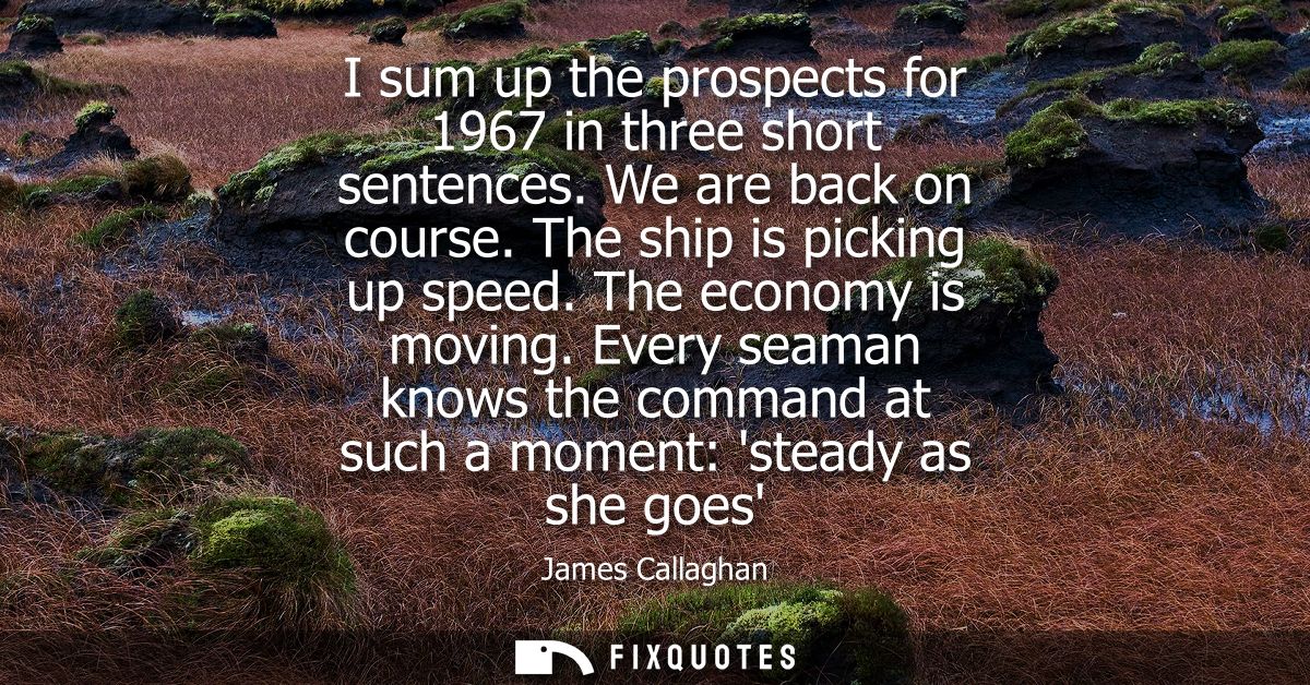 I sum up the prospects for 1967 in three short sentences. We are back on course. The ship is picking up speed. The econo