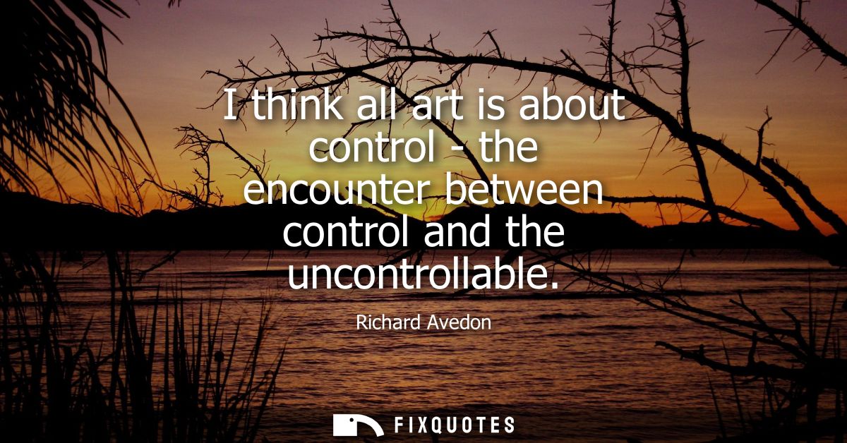I think all art is about control - the encounter between control and the uncontrollable