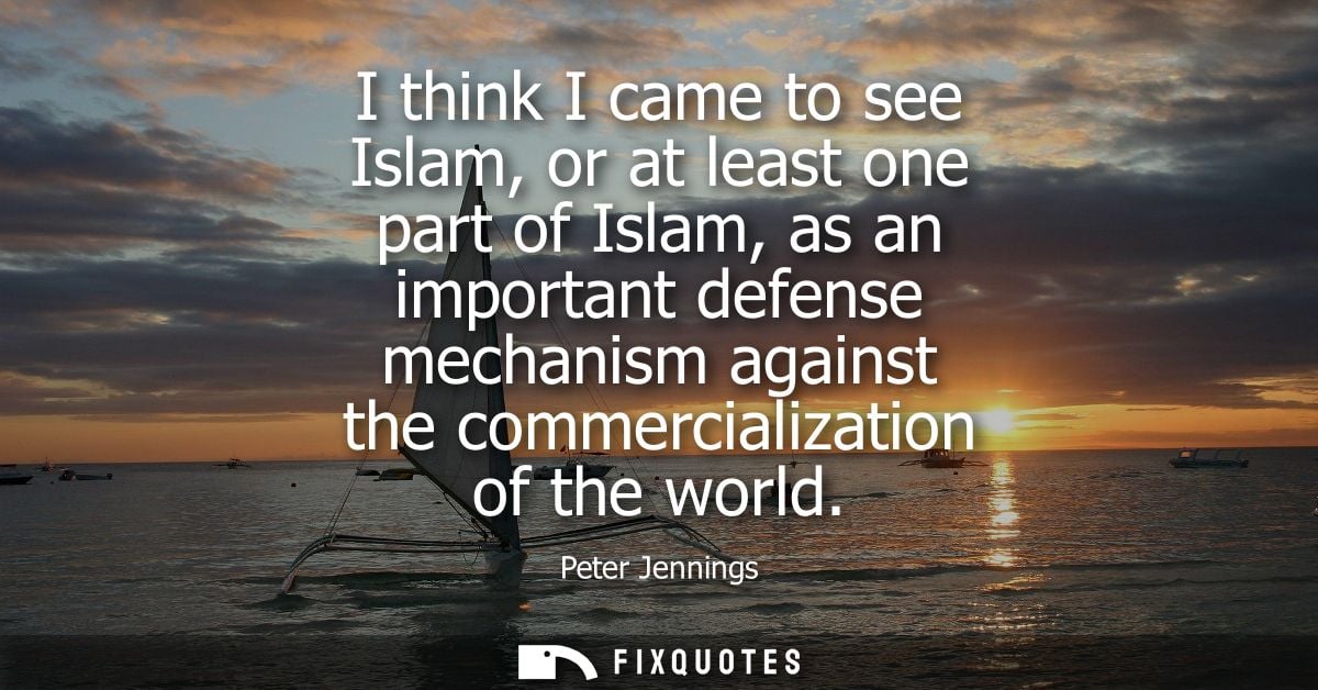 I think I came to see Islam, or at least one part of Islam, as an important defense mechanism against the commercializat