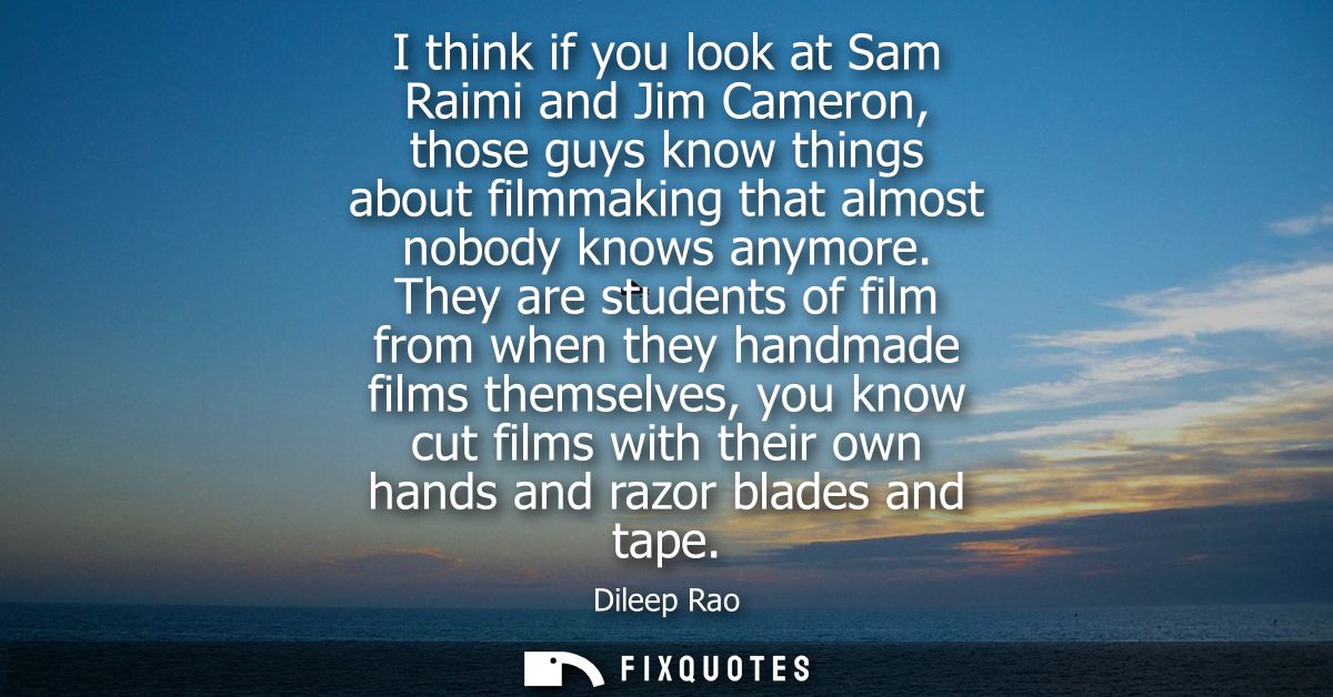 I think if you look at Sam Raimi and Jim Cameron, those guys know things about filmmaking that almost nobody knows anymo
