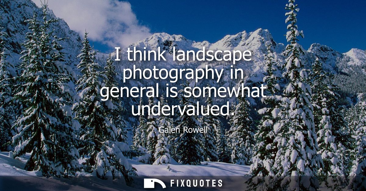 I think landscape photography in general is somewhat undervalued
