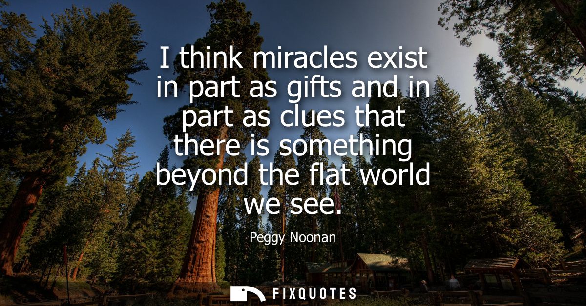 I think miracles exist in part as gifts and in part as clues that there is something beyond the flat world we see