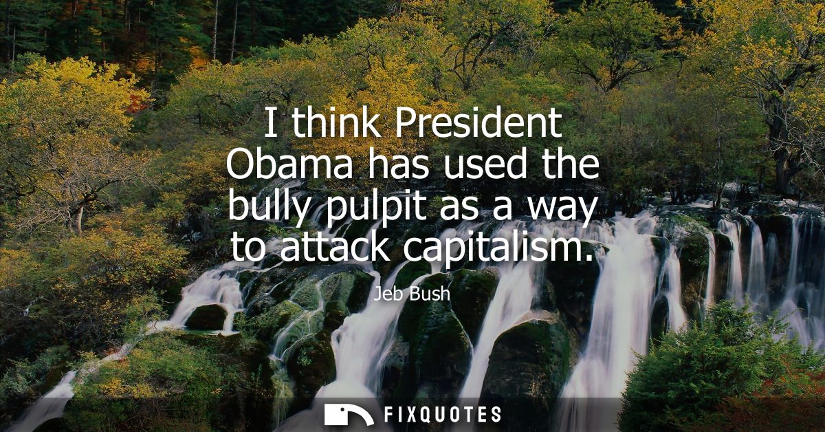 I think President Obama has used the bully pulpit as a way to attack capitalism
