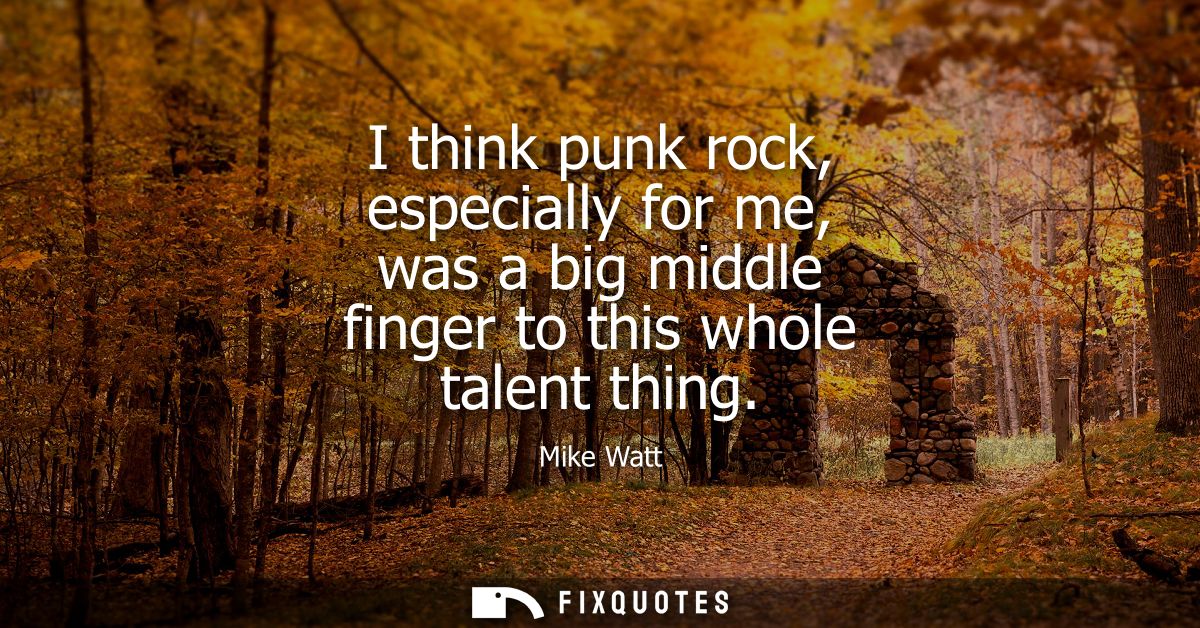 I think punk rock, especially for me, was a big middle finger to this whole talent thing