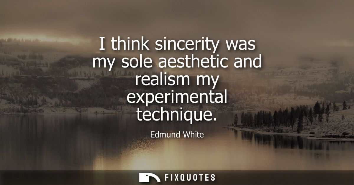I think sincerity was my sole aesthetic and realism my experimental technique