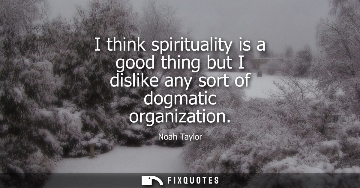 I think spirituality is a good thing but I dislike any sort of dogmatic organization