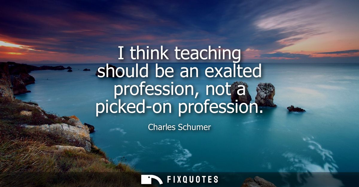 I think teaching should be an exalted profession, not a picked-on profession
