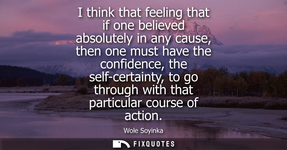 I think that feeling that if one believed absolutely in any cause, then one must have the confidence, the self-certainty