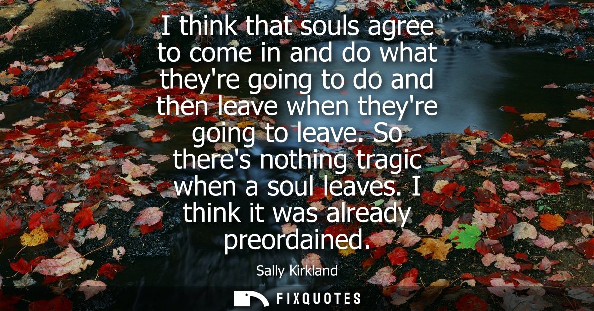 I think that souls agree to come in and do what theyre going to do and then leave when theyre going to leave. So theres 