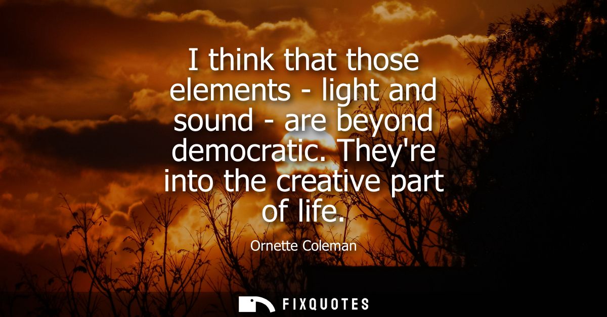 I think that those elements - light and sound - are beyond democratic. Theyre into the creative part of life
