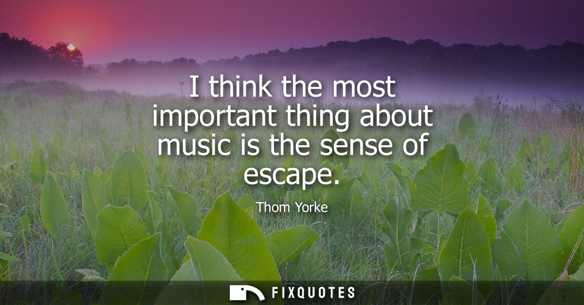 I think the most important thing about music is the sense of escape
